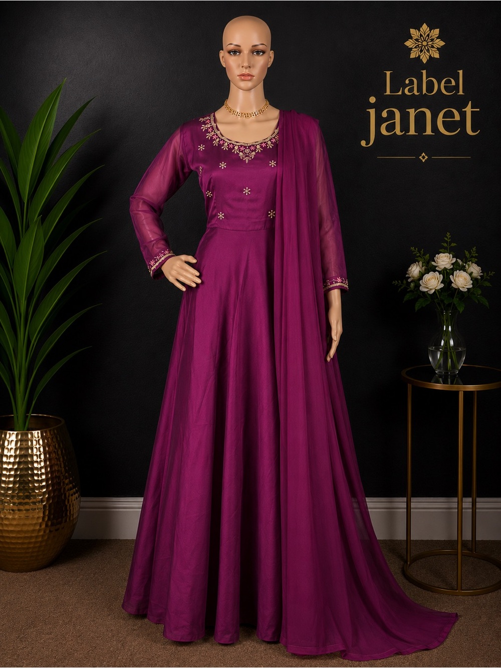 Brand new long gown with shawl for women,M upto L